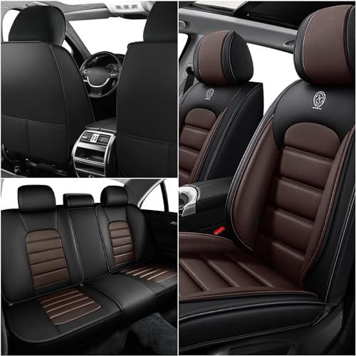 Car Seat Covers for Chrysler 200 2011-2017, Durable Premium Nappa Leather Seats Cover, Modern Sport Seat Cover, Full Wrap Original Car Seats (5 Seats, Black&Coffee)