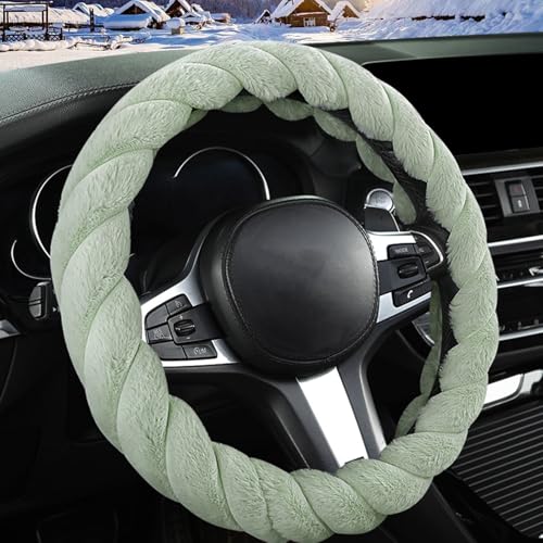 Fluffy Steering Wheel Cover, 15 Inch Soft Plush Anti-Slip Fuzzy Protector, Warm Winter Fur Steering Wheel Cover for Women Men, Universal for Cars, Trucks, SUVs, Car Decorations Interior (Green)