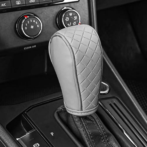Leather Car Gear Shift Knob Cover, Upgraded Anti-Slip Design Stick Shift Knob Cover, Universal Durable Car Decorative Accessories Shifter Stick Protector Suitable for Cars,Trucks,SUVs (SL/Gy) - color: Silver Gray