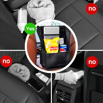 Upgraded Car Mesh Bag Elastic Seat Back Mesh Bag With Paper Towel and Handbag Bracket and Back Seat Storage Bag for Children Pets and Travel Necessities. (black)