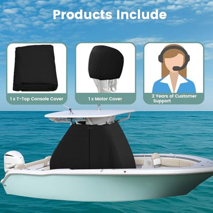 1200D Waterproof T-Top Boat Center Console Cover with Motor Cover, Heavy Duty Marine Grade Polyester Fabric, Fit T-Top Center Console 70" L 48" W 72" H, Black - color: Black, size: 70"L x 48"W x 72"H