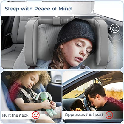 Car Headrest Pillow, Road Pal Headrest, Adjustable Car Seat Head Neck Support, U Shaped Car Sleeping Pillow for Kids & Adults (Grey) - color: Grey