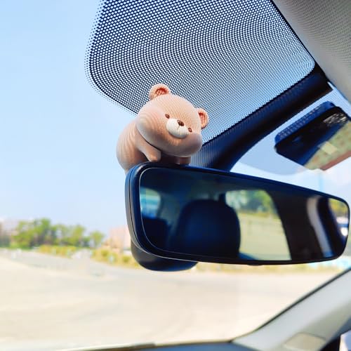 Cute Furry Animal Rear View Mirror Accessories, Car Dashboard Ornament Center Screen Decoration Rearview Mirror Charm, Car Accessories Interior Decor for Women/Men - style: Bear