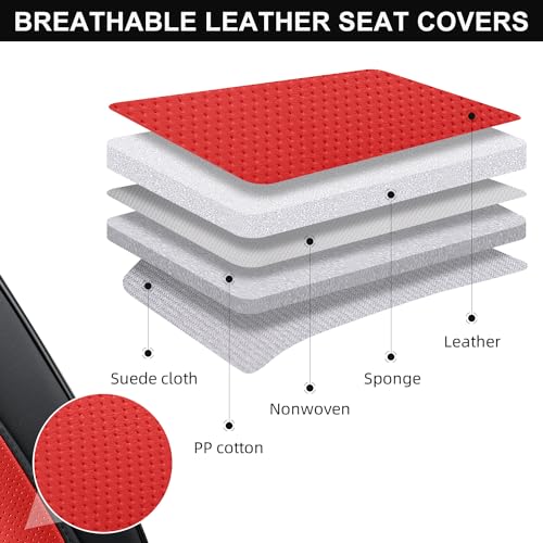 TIEHESYT Car Seat Covers Full Set, Breathable Leather Automotive Front and Rear Seat Covers, Car Seat Protectors Full Set, Compatible with Most Vehicles, SUV (Black&Red, Front Pair and Rear) - color: Black&Red, size: Front Pair and Rear Headrestless