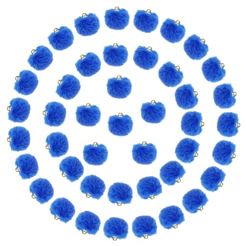 Tupalizy 50PCS Fluffy Pom Poms Charms Soft Fuzzy Faux Fur Puff Ball Pendant for Keychains Bracelets Earrings Jewelry Making Tassels Bags DIY Crafts Party Favors Gifts Accessories - color: Blue