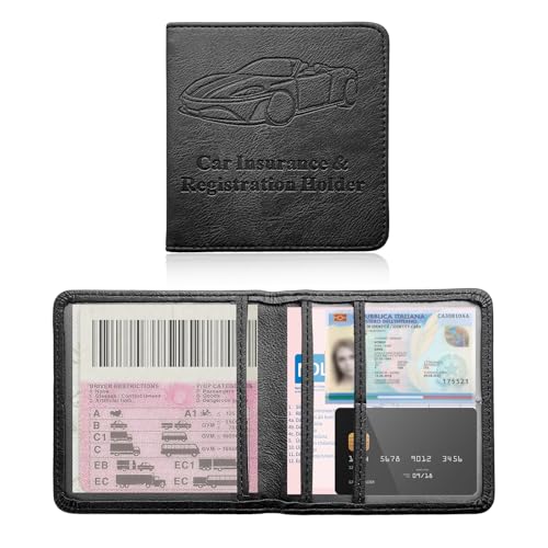 Car Registration and Insurance Holder, Auto Card Document Glove Box Organizer with Magnetic Closure, Universal Vehicle Interior Accessories for Cars SUVs (Black-Small) - color: Black, size: S-5.2×5.1"