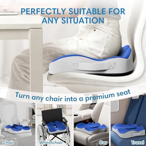 Memory Foam Seat Cushion for Office Chairs, Car Seat, Wheelchair, Desk Chair Pad - Extra Large Ergonomic Sciatica Coccyx & Tailbone Pain Relief Back Support Pillow for Long Sitting & Driving
