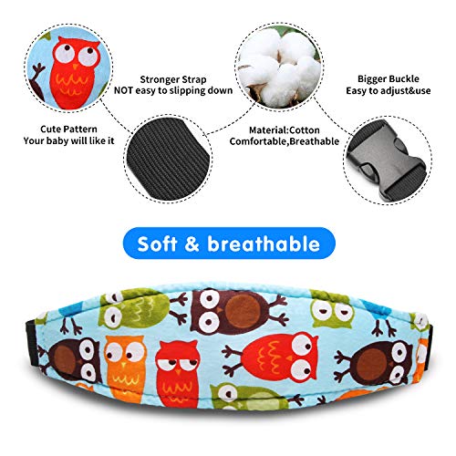 Baby Carseat Head Support,Car seat Straps Pillow Support Ban,Stroller Neck Relief Strap Headrest,Slumber Sling Sleep Positioner for Toddler Infants Child Children Kids（Blue Elephant + Owl） - color: Blue