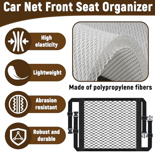 Front Seat Organizer, Car Seat Organizer, Double Layer Front Seats Versatile Elastic Organizers Net, Storage Mesh Nets for Seats, Universal Car Accessories for Most Vehicles