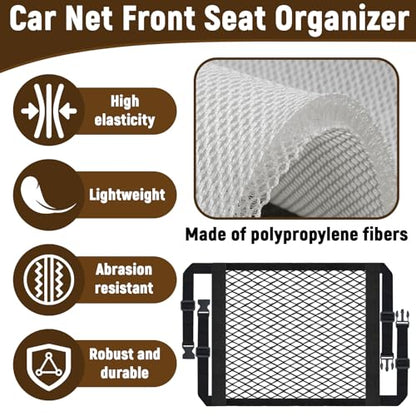 Front Seat Organizer, Car Seat Organizer, Double Layer Front Seats Versatile Elastic Organizers Net, Storage Mesh Nets for Seats, Universal Car Accessories for Most Vehicles