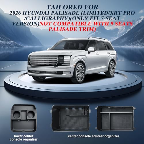 BIBIBO 3Packs for 2026 Hyundai Palisade Center Console Organizer 2026 Hyundai Palisade Calligraphy Console Armrest Tray & Lower Center Console Organizer 2026 Palisade Calligraphy Console Insert Tray - color: Black-(3Pack)