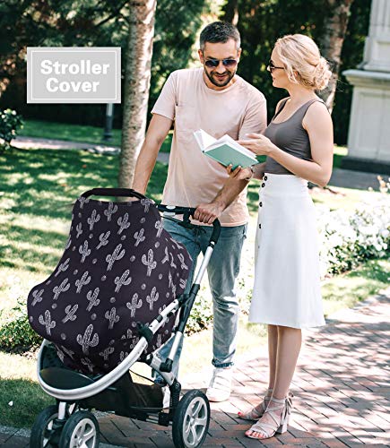 Metplus Car Seat Cover Baby, Carseat Canopy & Nursing Breastfeeding Covers, Stretchy Universal Fit, Multi-Use for Stroller/Shopping Cart/High Chair, Gender Neutral Shower Gift (Cactus) - color: Cactus