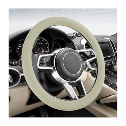 DXNQ Car Steering Wheel Cover, 13 to 14.17 inches Anti-Slip Silicone Steering Wheel Protector, Soft Flexible Shock-Absorbent Steering Wheel Protective Cover for Most Car Models (Beige) - color: Beige