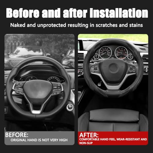 15 Inch Car Leather Steering Wheel Cover, Automotive Accessories Elastic Breathable Anti-Slip Soft Wheel Protector Fits Men and Women, Suitable for SUVs, Trucks, Vehicles and RVs (Black) - color: Black