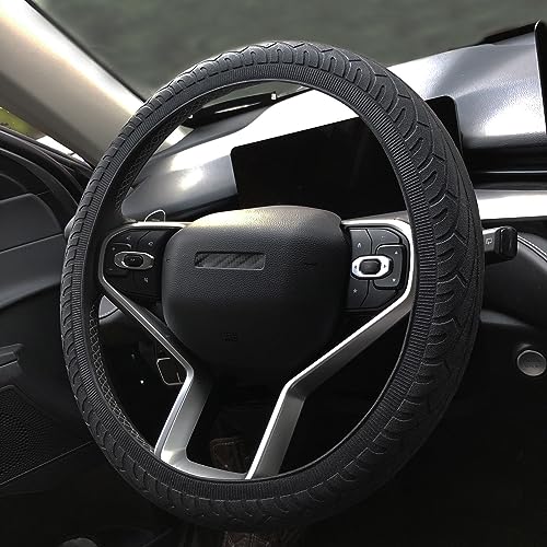 Universal Steering Wheel Cover：13.5 to 15 Inches Stretchable Silicone Anti Skid Steering Wheel Protector Fit for Most Car Models Including Round D Shape or Special Shape (Black) - color: Black