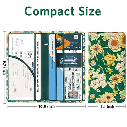 CoBak Car Registration and Insurance Holder - Vehicle Glove Box Car Organizer,Auto Truck Comparment Accessories Case with Magnetic Closure for Driver License,Cards - color: L-Blossom-Pine Green