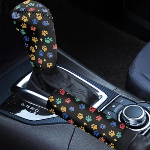 Horeset Colorful Paw Car Gear Shift Knob and Hand Brake Cover, Universal Automotive Gear Lever Handle Protector Cover Auto Interior Handle Grip Protection Sleeve Accessories - color: Colorful Paw