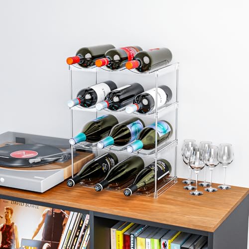 Stackable Water Bottle Organizer for Cabinet,4 Tier Water Bottle Holder for Stanley Yeti 40 oz Bottle Shelf,Clear Tumbler Storage Organizer,Wine Rack,Cup Organizer for Kitchen Cabinets Counter Pantry - size: 4 Tier-Hold 12 Bottles
