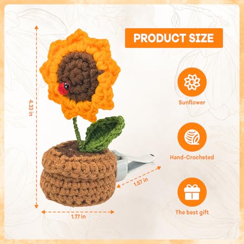 Crochet Sunflower Car Vent Clip, Cute Handmade Knitted Flowers Potted Cars Vent Clips, Automotive Interior Decoration for Women Girl (Sunflower, Yellow)