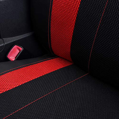 Flying Banner car seat Covers Full Set Faux Leather Air Mesh Breathable Man Lady Airbag Compatible Rear Bench Split 40/60 50/50 60/40 Truck Pick Up (Full Set - Low Back, Black Red) - color: Black Red