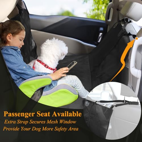 VIVAGLORY Dog Seat Cover for Back Seat, Mesh Visual Window with Extra Strap & Buckles for Safety, Heavy Duty Car Seat Covers with Side Flaps, Universal fit for Most Cars, Black S - color: Black, size: Standard (width 52")