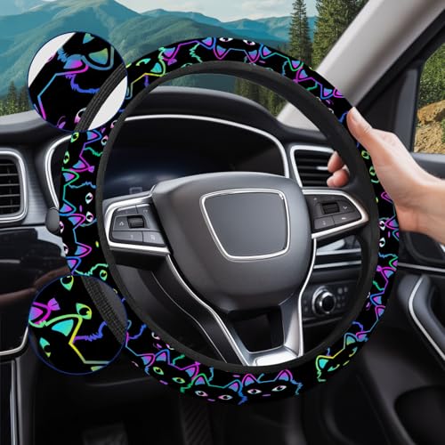 GENANY Neon Cat Steering Wheel Cover, Non Slip Polyester Car Wheel Protector for Car SUV Truck, Universal 15 Inch - color: 11. Neon Cat