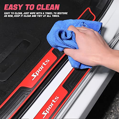 4PCS Car Door Sill Plate Protectors, Auto Door Entry Guards Sill Scuff Cover Panel Step Protector, PVC Rubber Anti-Scratch Front Rear Door Pedal, Car Accessories for Most Vehicles (Red/Sport) - color: Red/Sport