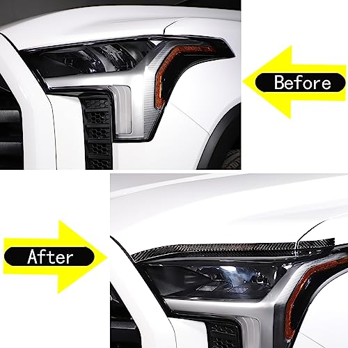 Aunginsy Car Front Headlight Eyebrow Trim Sticker Compatible with Toyota Tundra/Sequoia 2022 2023 2024 Pickup Truck Real Carbon Fiber Material Decorative Sticker Protection Cover Exterior Accessories - size: Front Headlight Eyebrow Sticker