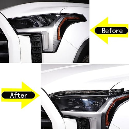 Aunginsy Car Front Headlight Eyebrow Trim Sticker Compatible with Toyota Tundra/Sequoia 2022 2023 2024 Pickup Truck Real Carbon Fiber Material Decorative Sticker Protection Cover Exterior Accessories - size: Front Headlight Eyebrow Sticker