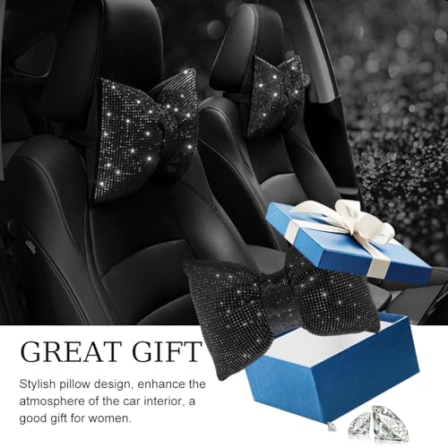 Bling Car Seat Neck Pillow, Soft Bling Bowknot Headrest Neck Support Rest Cushion, Neck Relax Head Rest Auto Pillow with Crystal Rhinestone for Women, Car Accessories (Black) - color: Black