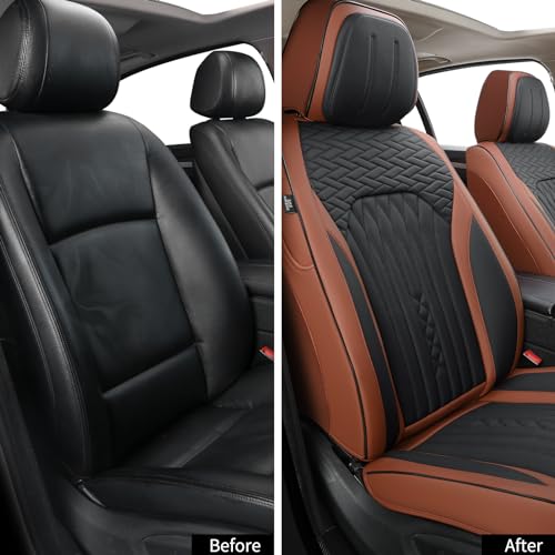 Car Seat Covers Full Set,Faux Leather Seat Covers for Cars, Non-Slip, Bright and Shiny seat Covers Make Your Vehicle Look, 2Seaters,Brown-Black,A03. - color: Brown-Black, size: Front Pair