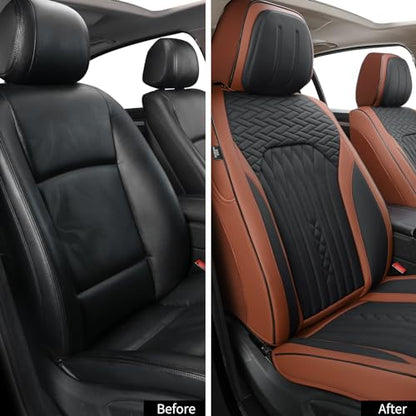 Car Seat Covers Full Set,Faux Leather Seat Covers for Cars, Non-Slip, Bright and Shiny seat Covers Make Your Vehicle Look, 2Seaters,Brown-Black,A03. - color: Brown-Black, size: Front Pair