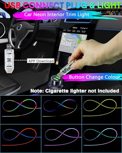 Acrylic Interior Car LED Strip Light with Motion-Activated Switch, 59.1" Neon Ambient Light, RGB Colors, APP Control, Music Sync - color: Dreamcolor 59.1 inch (Only Acrylic Light Strip)