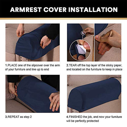 2 Pack Thick Velvet Stretch Armrest Covers for Chairs and Sofas Armchair Covers for Arms Couch Arm Covers Armrest Covers for Sofa Non Slip, Navy - color: Navy