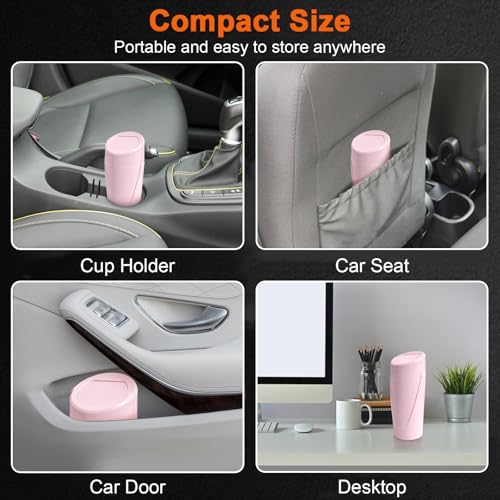 Car Trash Can, 2 Packs Mini Car Trash Bin with Lid, Leakproof Cup Holder Car Garbage Can with 60 Trash Bags, Vehicle Front Back Seat Organizers and Storage for Car, Home, Office, Pink - color: Pink