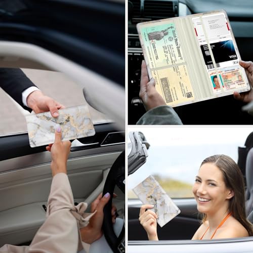 Car Registration and Insurance Holder，Colour Patterns Men Women Car License Document Registration and Insurance Card Holder - color: Grey Marble