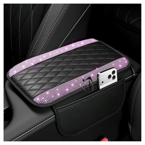 Stacool Upgraded Car Center Console Cover with Rhinestones,Microfiber Leather Car Armrest Cover Cushion with 2 Storage Bags,Universal Cars Armrest Storage Box as Cars Interior Accessories - color: Upgraded Diamond - Bling Pink