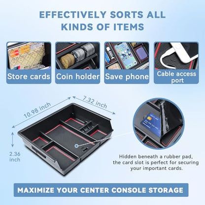 Console Organizer Compatible with 2014-2018 Chevy Silverado/GMC Sierra 1500 and 2015-2019 Silverado/Sierra 2500HD/3500HD Accessories Compartment Insert Tray - Full Console w/Bucket Seats ONLY - color: Red Trim