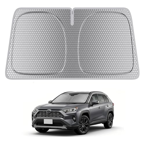 helloleiboo Windshield Sun Shade for Toyota RAV4 2019-2026, Graphene Honeycomb Heat Shield with UV Protection, Foldable Custom Fit Front Window Sunshade, Silver 62" x 31" - size: For Toyota RAV4 (2019-2026)
