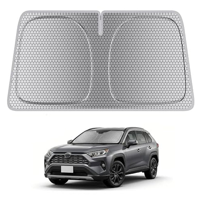 helloleiboo Windshield Sun Shade for Toyota RAV4 2019-2026, Graphene Honeycomb Heat Shield with UV Protection, Foldable Custom Fit Front Window Sunshade, Silver 62" x 31" - size: For Toyota RAV4 (2019-2026)