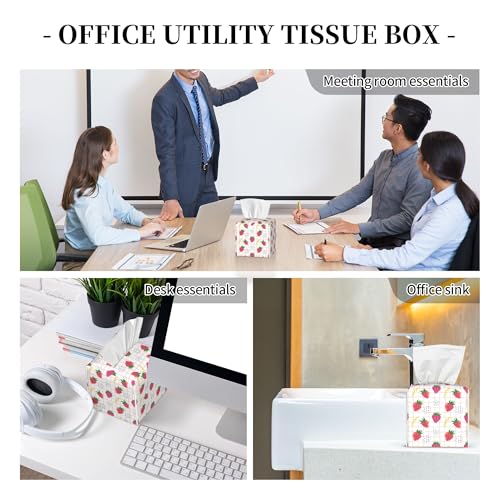 Cute Pink Strawberries Tissue Box Cover Square,Cartoon Strawberry Fruits Tissue Box Holder Waterproof Leather Facial Paper Organizer Dispenser for Bathroom Home Car Nightstand Vanity Desk - color: Color-14