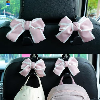 Car Seat Headrest Hook Cute Bowknot Vehicle Hanger Car Storage Organizer for Handbag Purse Coat Grocery Bag Black Pink - color: Black Pink