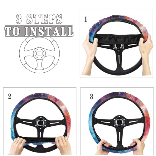 AFPANQZ Galaxy Novelty Red & Blue Auto Steering Wheel Covers Sweat Absorption Comfort Grip Anti-Slip Safety Stretch-on Easy Fix Machine Washable Steering Wheel Protection Cool 4-15 in - color: Galaxy red blue