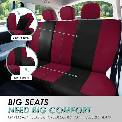 FH Group Light & Breezy Cloth Car Seat Covers, 7 Seater Three Row Set- Airbag & Split Ready -Universal for Cars Trucks and SUVs Burgundy/Black - color: Burgundy