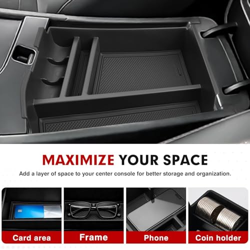 Autorder Center Console Organizer for 2024 2025 2026 Hyundai Sonata Accessories Car Armrest Storage Box Middle Console Tray Container with Non-Slip Silicone Mats - size: 2024-2026 Hyundai Sonata