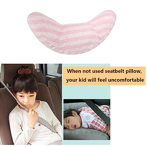 Kids Car Seat Travel Neck Pillow Soft Neck Support Cushion Car Seat Belt Cover Cushion Pillow Car Seatbelt Shoulder Pad Head Neck Support Pillow Seat Strap Pillow for Car Airplane Pushchair Travel - color: Pink Strips