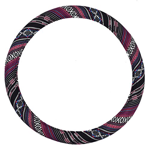 CAR PASS Boho Steering Wheel Cover, Ethnic Flax Cloth Universal Steering Wheel Cover,Anti-Slip Design, Fit 14.5-15 inches for Vehicles,Cars,SUV,Vans