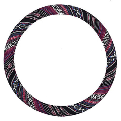 CAR PASS Boho Steering Wheel Cover, Ethnic Flax Cloth Universal Steering Wheel Cover,Anti-Slip Design, Fit 14.5-15 inches for Vehicles,Cars,SUV,Vans