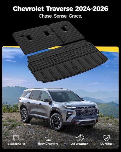 3W Seat Back Mats & Cargo Mat for Chevrolet Chevy Traverse 2024-2026 & GMC Acadia 2024-2026 & Buick Enclave 2025-2026, All Weather TPE Custom Fit Cargo Mat Trunk Liner with Backrest Mat, Black - size: Chevy Traverse 2024-2026 Cargo Liner & Backrest