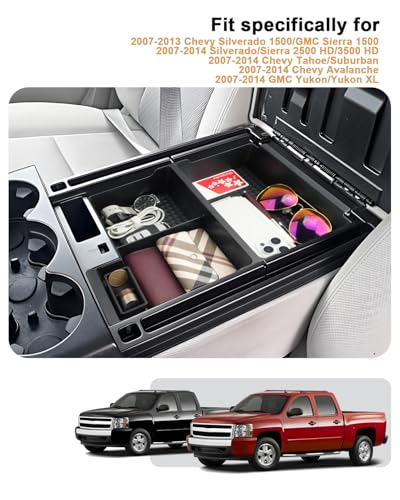 ECOZEN Center Console Organizer for 2007-2014 Chevy Silverado/GMC Sierra & Tahoe/Suburban/Avalanche/Yukon/Yukon XL Accessories - Armrest Box Organizer - Only Fit Split-Bench Front Seat/Jump Seats - size: 2007-2014 Chevy Silverado/Sierra-Jump Seat